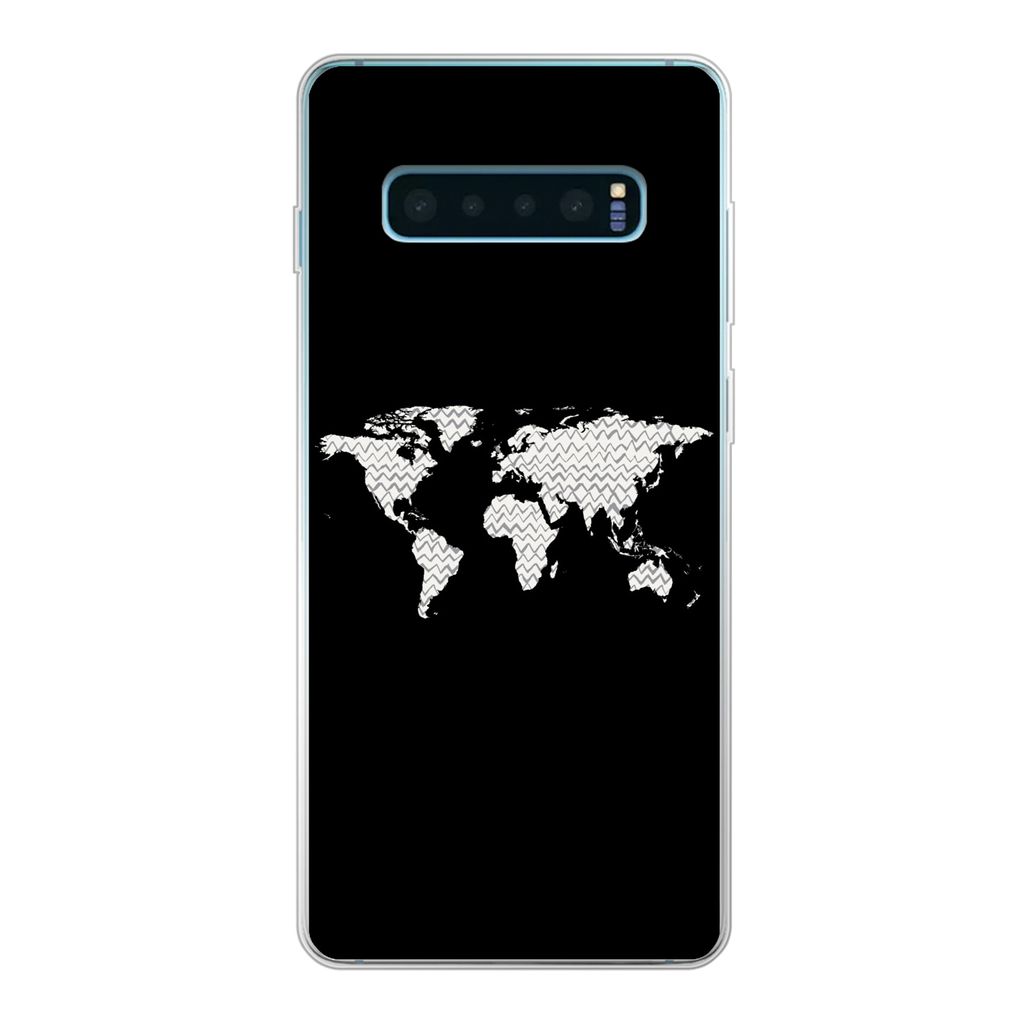 MuchoWow Handyhülle Schutzhülle Hülle für Samsung Galaxy S10 Lite Weltkarte - Muster - Schwarz Silikon Softcase Handy Hülle - Schutz