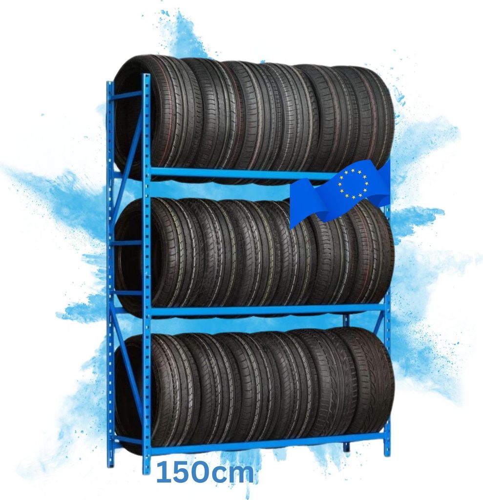 Reifenregal MAXIMUS | Grundregal | HxBxT 200x150x50cm | 3 Ebenen | 120kg Fachlast | bis zu 18 Reifen | Lichtblau