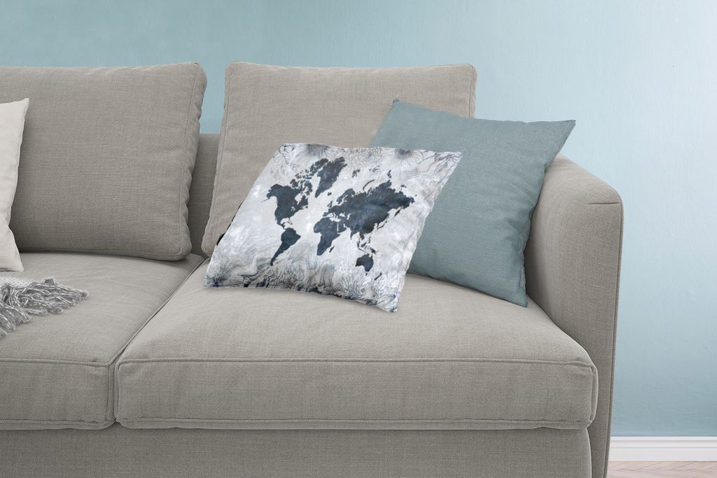 MuchoWow Zierkissen Sofakissen Wohnzimmer Dekokissen 60x40 cm Weltkarte - Blumen - Vintage - Kopfkissen - Polster mit Foto