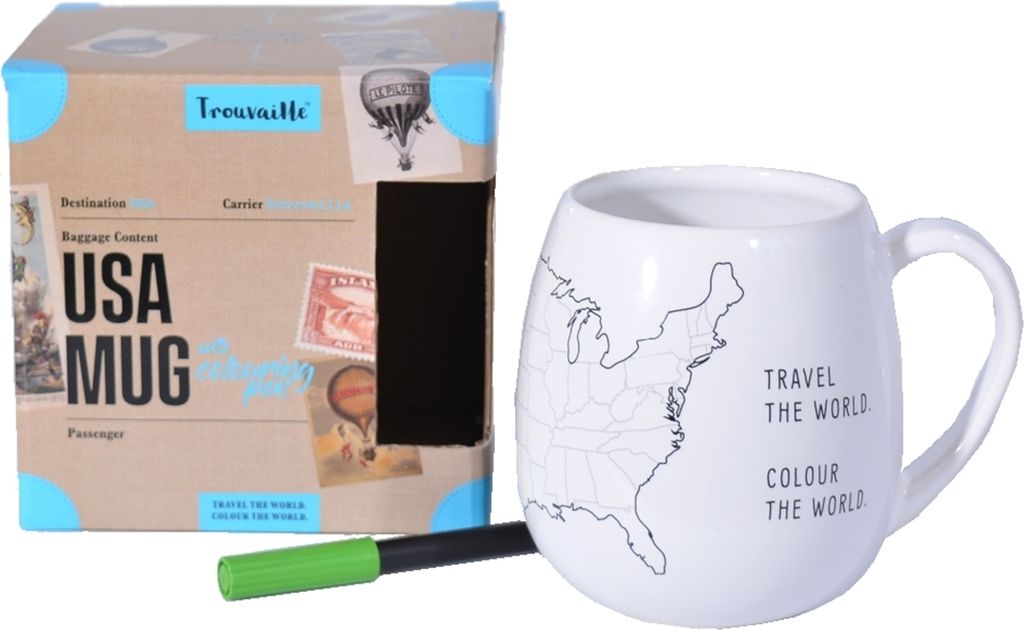 Trouvaille USA XL Kaffeebecher mit Keramikstift zum Ausmalen