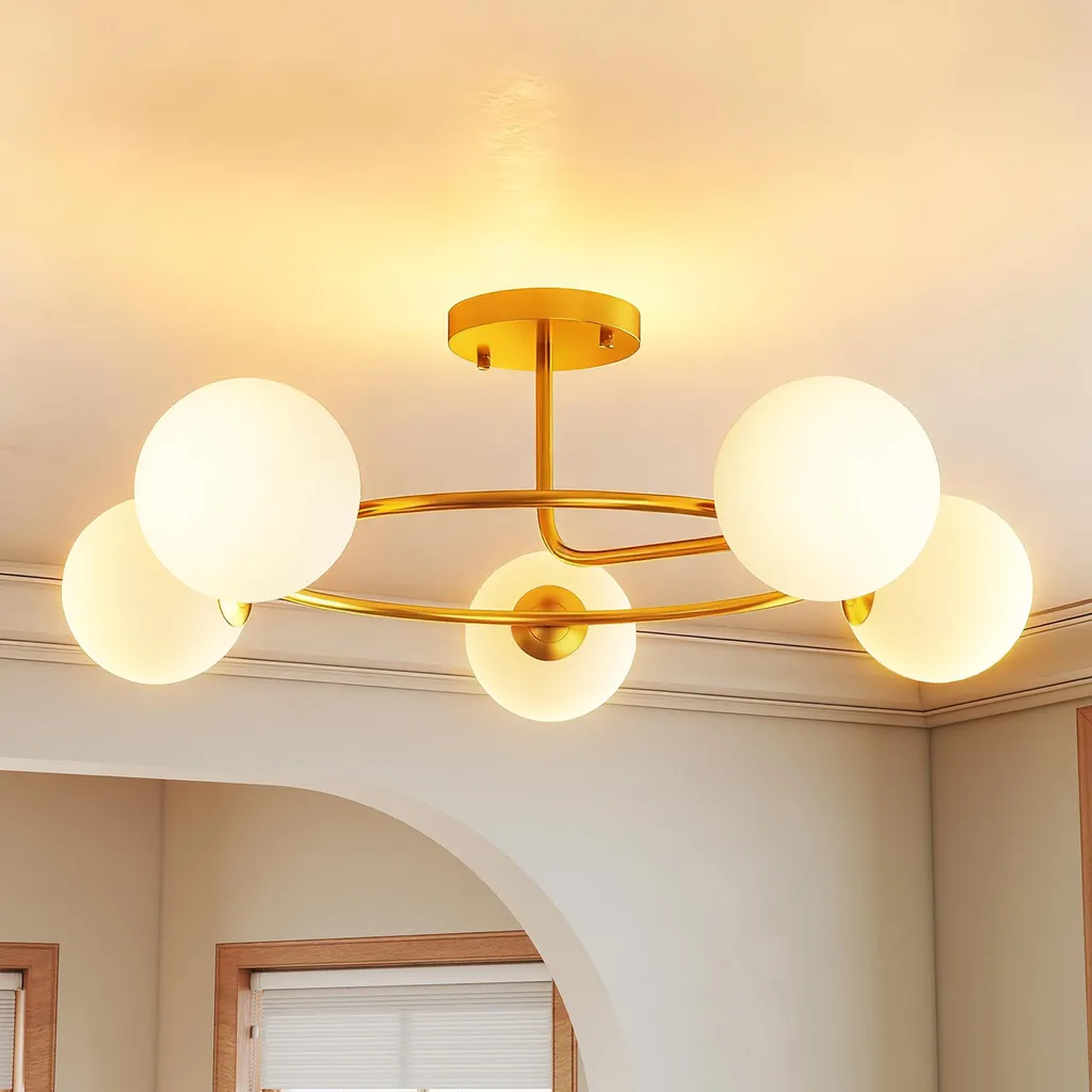 Plafonnier 5 lumières G9 doré blanc montage semi-affleurant haut de gamme