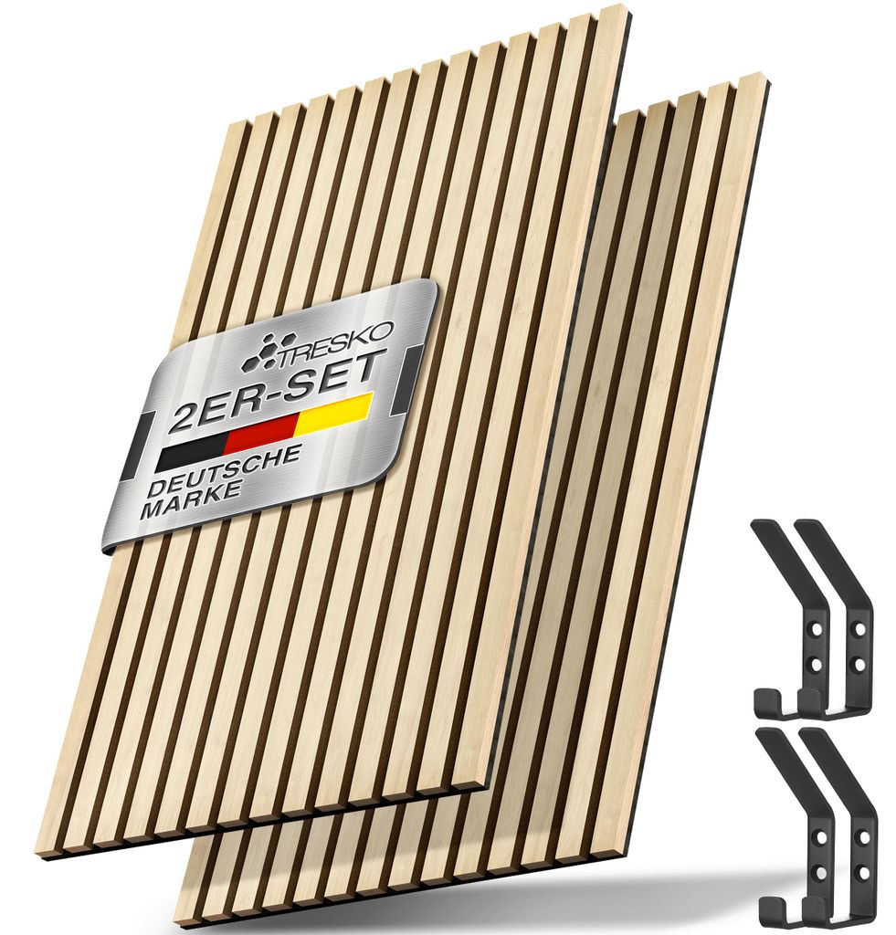 TRESKO® 2 Stück Akustikpaneele Holz 120×60 cm inkl. 4x Imagen del producto 