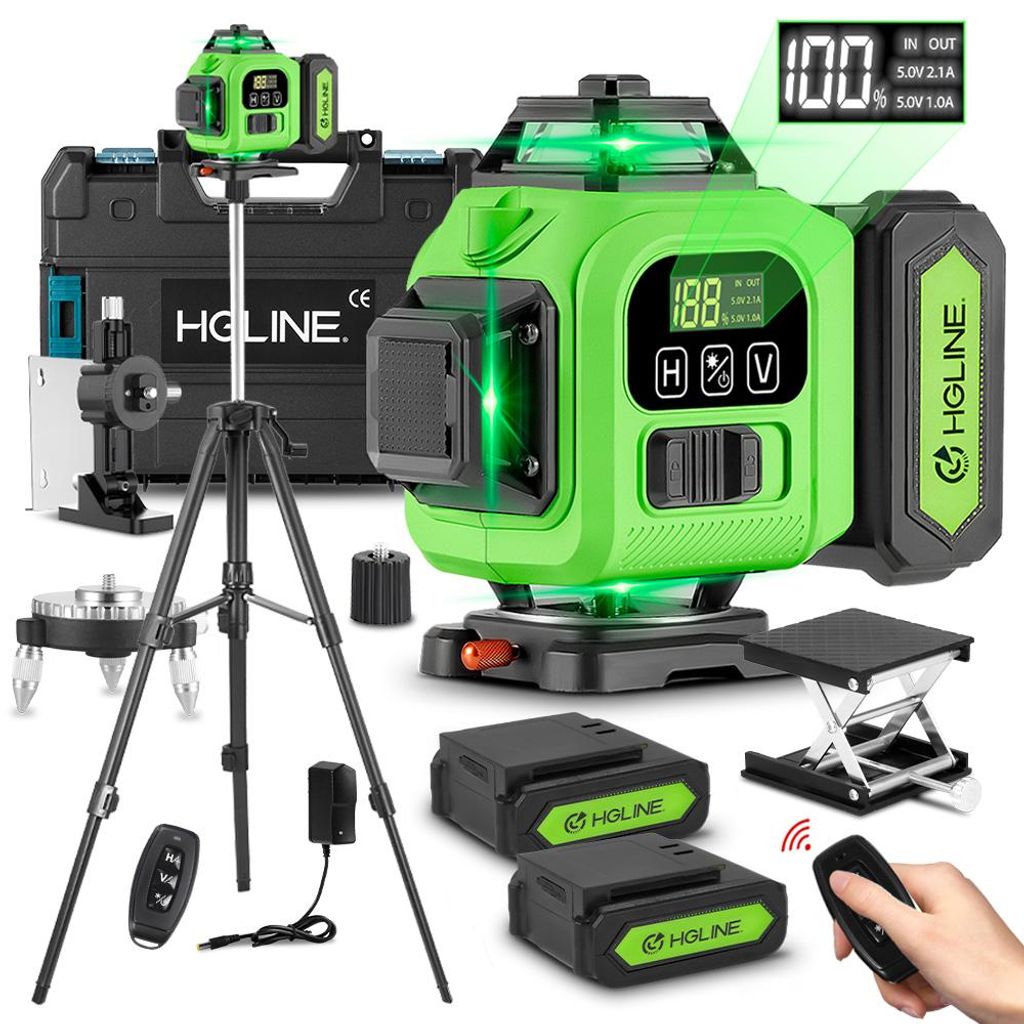 Laser Wasserwaage 4x360° Selbstnivellierend Laser Wasserwaage 16 Linien, mit Stativ 2x4800mAh Batterien & LED-Anzeige