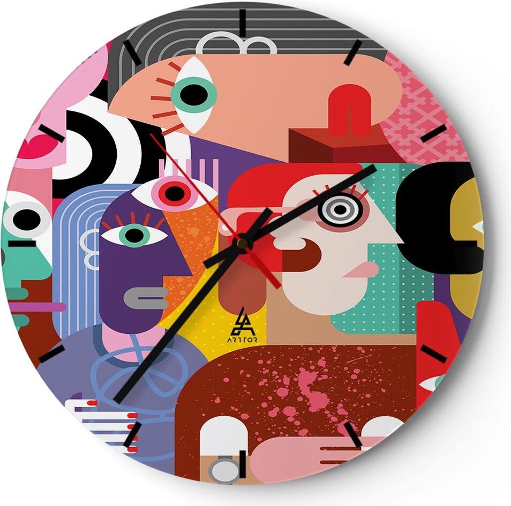 Wanduhr - Rund - Glasuhr - Abstraktion modern - 40x40cm - Schleichendes Uhrwerk - Lautlos - zum Aufhängen bereit - Dekoration Modern - Wanddekorat...