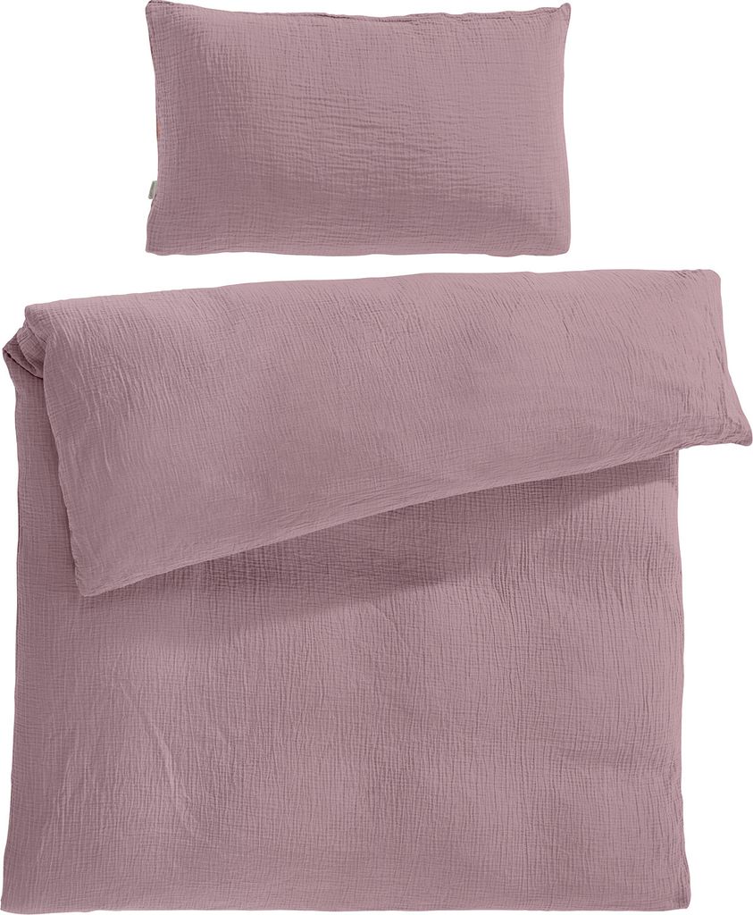 Musselin Kinderbettwäsche 100x135 cm mit einem Kissenbezug 40x60 cm aus 100% Baumwolle - Weiche, kuschelige Baby Bettwäsche in mauve aus Musselin