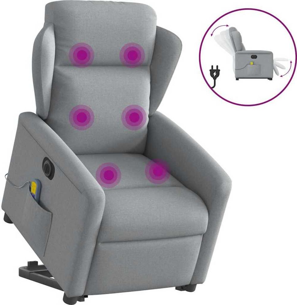 Design Elektrischer Massagesessel mit Aufstehhilfe Hellgrau Stoff, Klassische Sessel Neu
