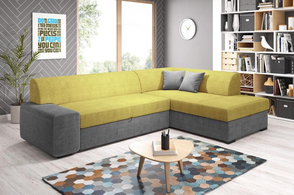 Ecksofa VALTRUDA - gelb/dunkelgrau, rechte Ecke