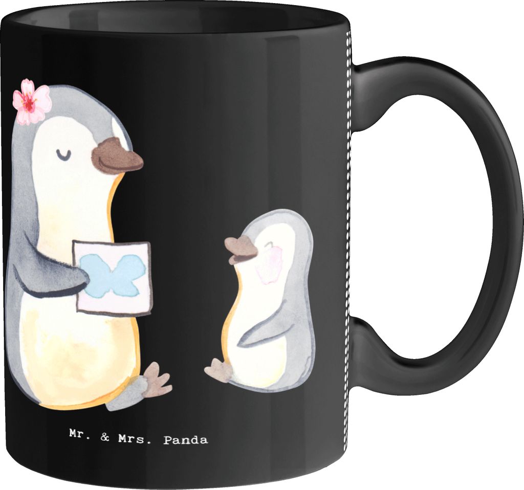Mr. & Mrs. Panda Teetasse Logopädin Herz - Schwarz - Geschenk, Kindern, Pott, Ausbildung, Studium, Familienleben, Kindergarten, Keramikbecher, Kaf...
