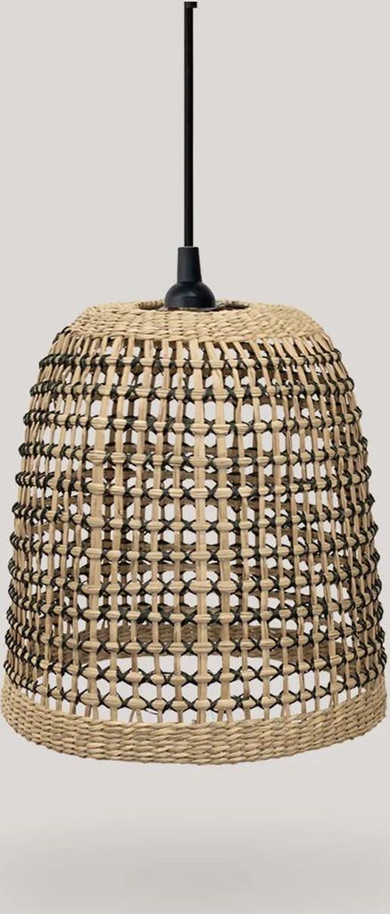 Hängelampe außen Seegras E27 IP44 Ø 33 cm rund Schwarz Natur Modern Pendellampe Garten Außenlampe Terrasse