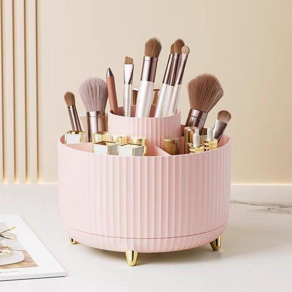 Makeup Brushhalter für 5 Pinsel - 360-Grad-Drehbarer Make-up Organizer - Kosmetik- und Nagellackhalter - Desktop Organizer für Badezimmer