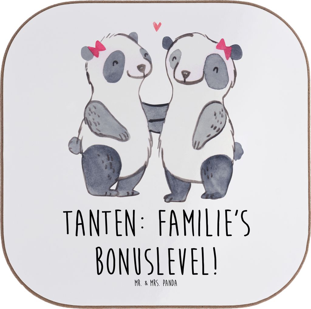 Mr. & Mrs. Panda eckiger untersetzer Tante Bonuslevel - Weiß - Geschenk, für Gläser, Coaster, Liebe, Getränkeuntersetzer, einzigartige Designs,...