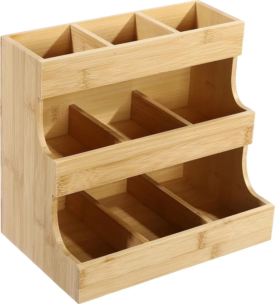 Distributeur de sachets de thé et café en bois vertical coloris kaki