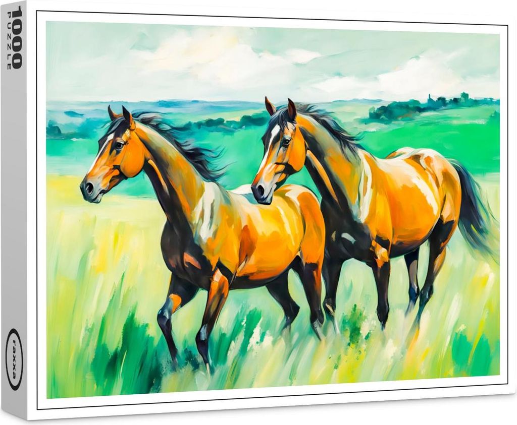 raxxa Premium-Puzzle "Two Brown Horses Running Across Green Meadow", 1000 Teile