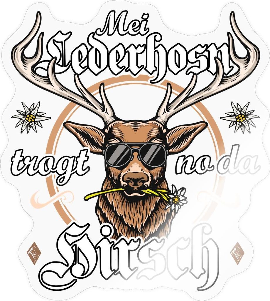 Spreadshirt Mei Lederhosn Trogt No Da Hirsch Wiesn Sticker Aufkleber, 10 x 10 cm, Transparent glänzend