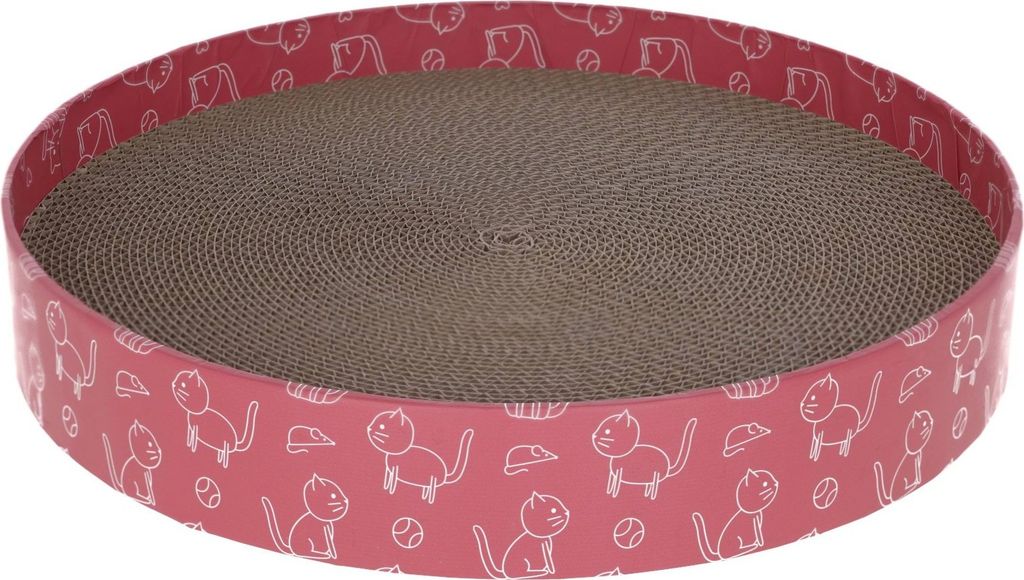Kartonspeeltje für Katzen, runde Krabblatte, 5,5 cm hoch, Produktbild 