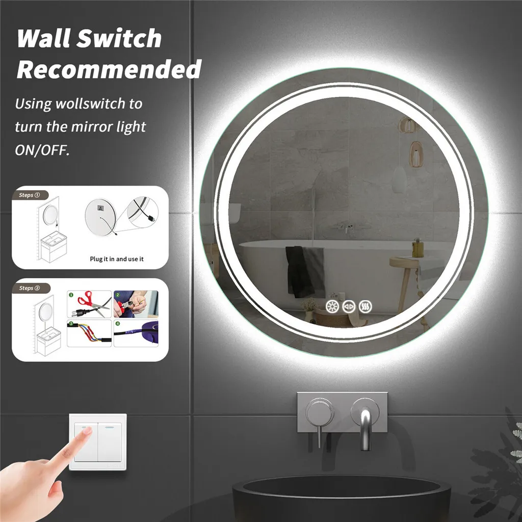 Miroir LED Rond Antibuée 60 cm Tactile IP56 Économie d'Énergie - 8