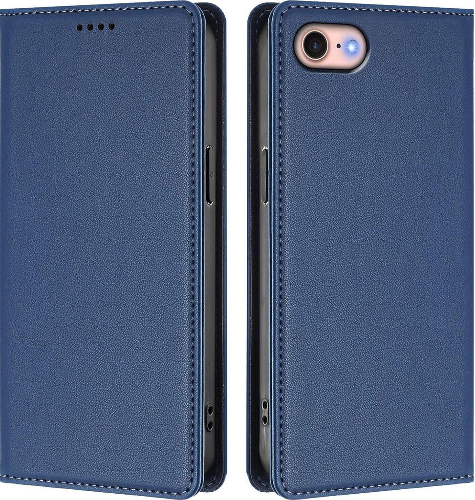 Handyhülle für iPhone 8/7/6s/6/iPhone SE 2022/2020, Kunstleder Klapphülle Stoßfeste Magnetische Hülle mit Ständer Dunkelblau