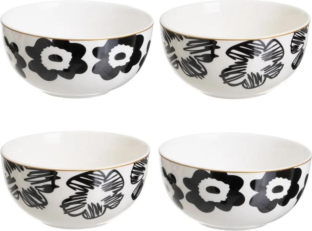 HowHomely | Schalen - 4er Set Schüsseln - weiß schwarz - 4 x 700 ml - Keramikschalen