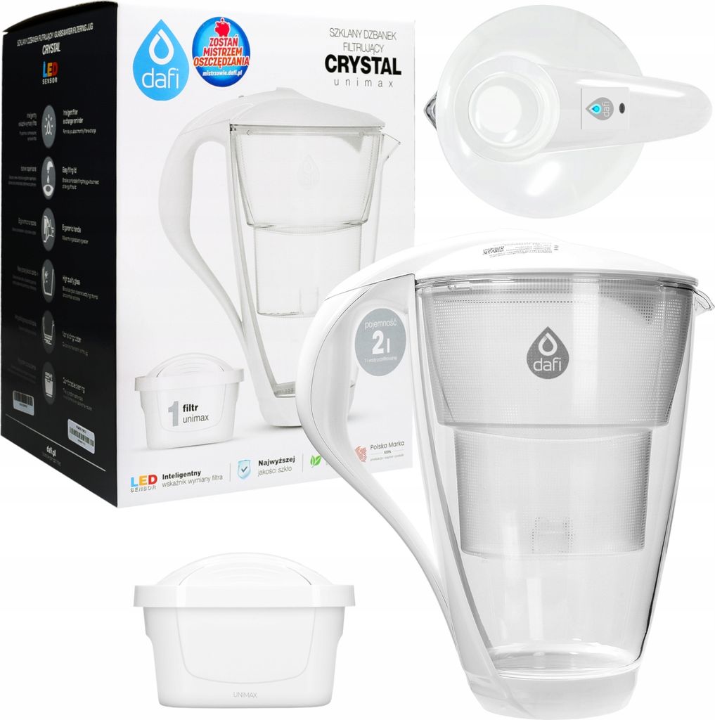 DAFI CRYSTAL UNIMAX LED Glasfilterkanne + 1 Filter