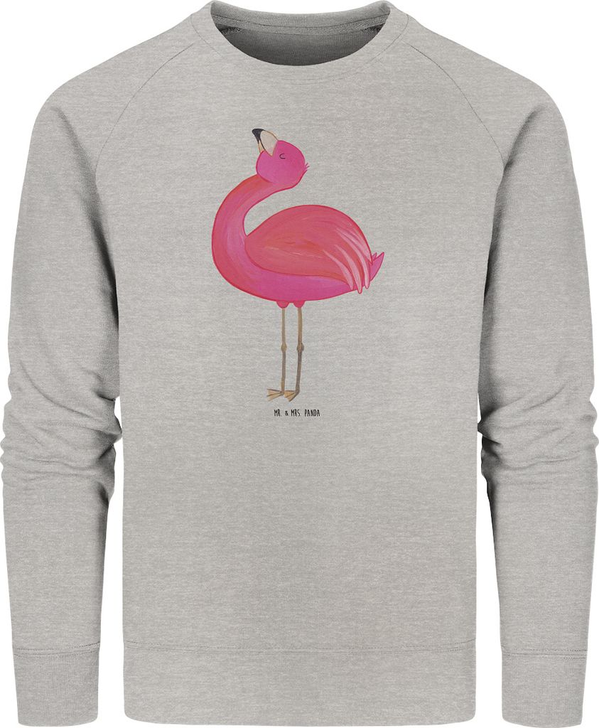 Mr. & Mrs. Panda Rundhals Pullover Flamingo Stolz Größe XL - Heather Grey - Geschenk, Pulli, Mama, Freude, Sweater, Bio Baumwoll, Freundin, Sweat...