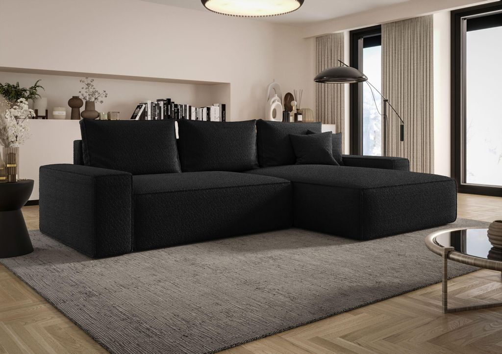 BEDANTE ECKSOFA MONA mit Schlaffunktion QUELLE 100 Schwarz Rechts L-Form Sofa mit Stauraum Bettkasten Wohnzimmersofa Couch Sofa Bettsofa Bettkasten...