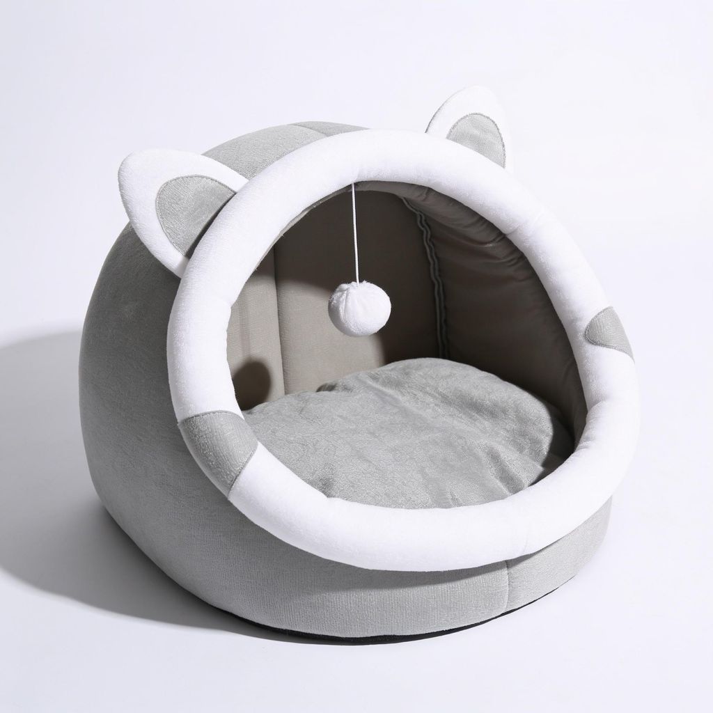 Maison lit pour chat et petit chien 31 cm, couchage gris Image du produit 