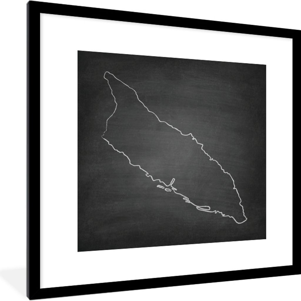 MuchoWow Gerahmtes Poster Schwarze und weiße Illustration von Aruba auf einer Kreidetafel 40x40 cm - Poster mit Schwarzem Bilderrahmen Wandposte...