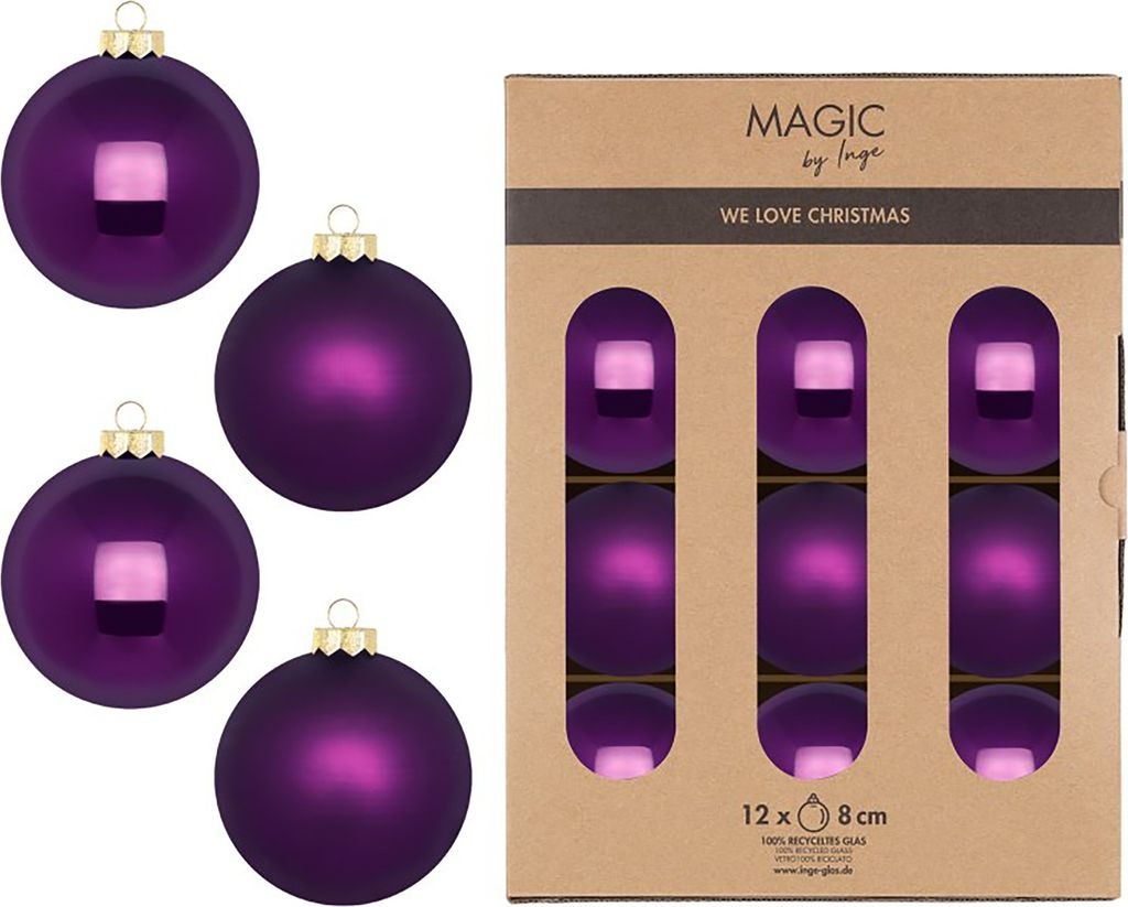 Weihnachtskugeln Glas 8cm 12 Stück - Purple Symphony Produktbild 
