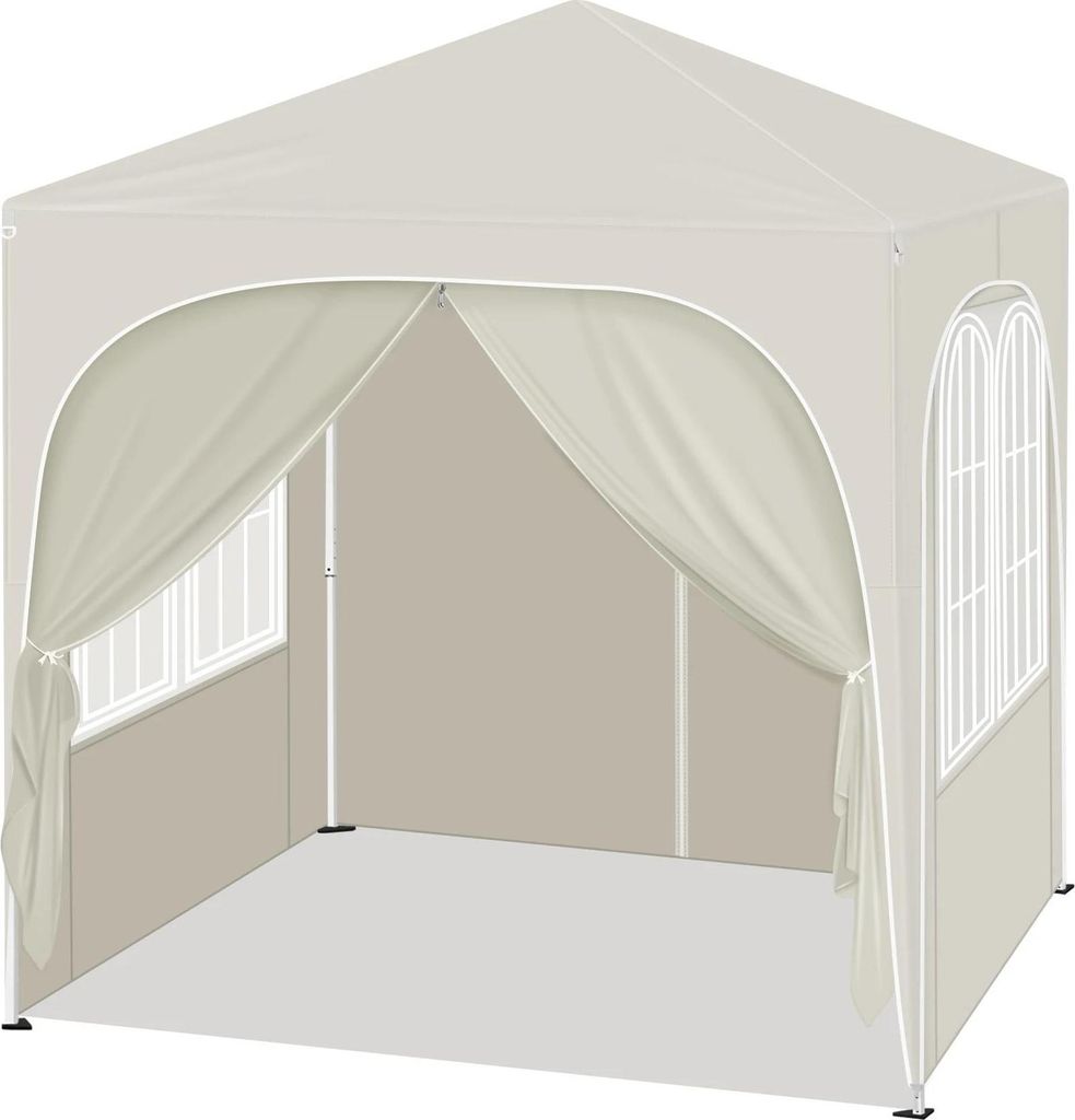 Gartenpavillon - Pop-up Faltpavillon 2x2 m - UV-Schutz - Wasserdicht - Höhenverstellbar - Mit Seitenwänden - Beige