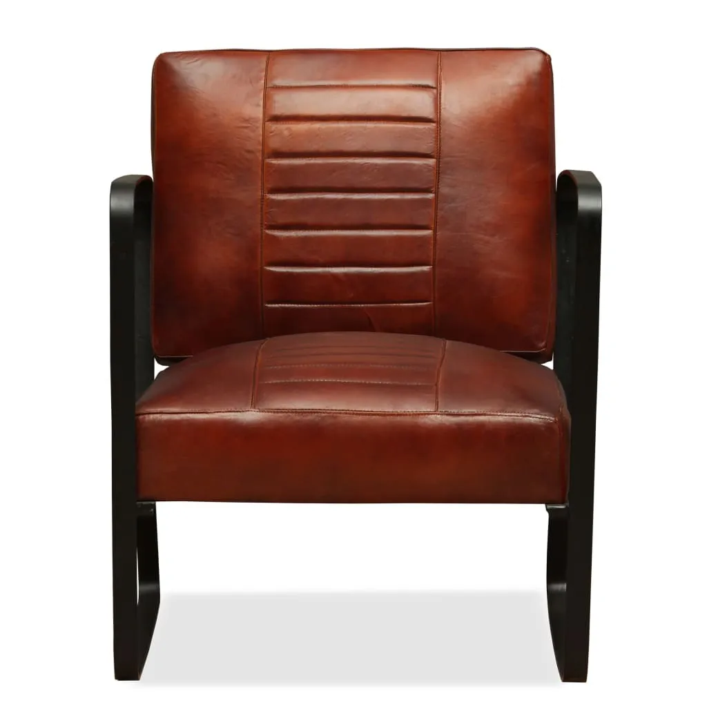 Fauteuil de relaxation brun en cuir véritable - Siège de Salon Premium