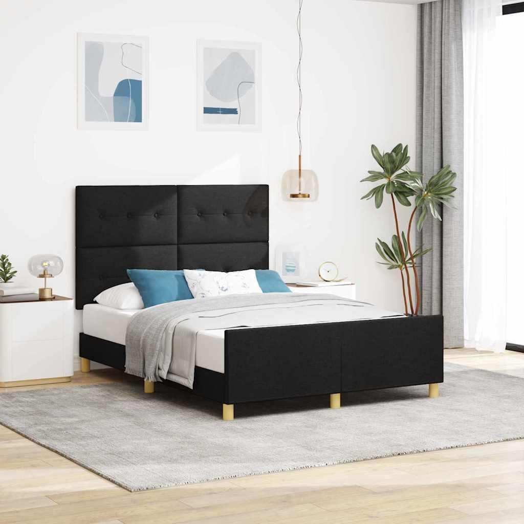 Maison Exclusive - Bettgestell mit Kopfteil Schwarz 140 x 190 cm Stoff