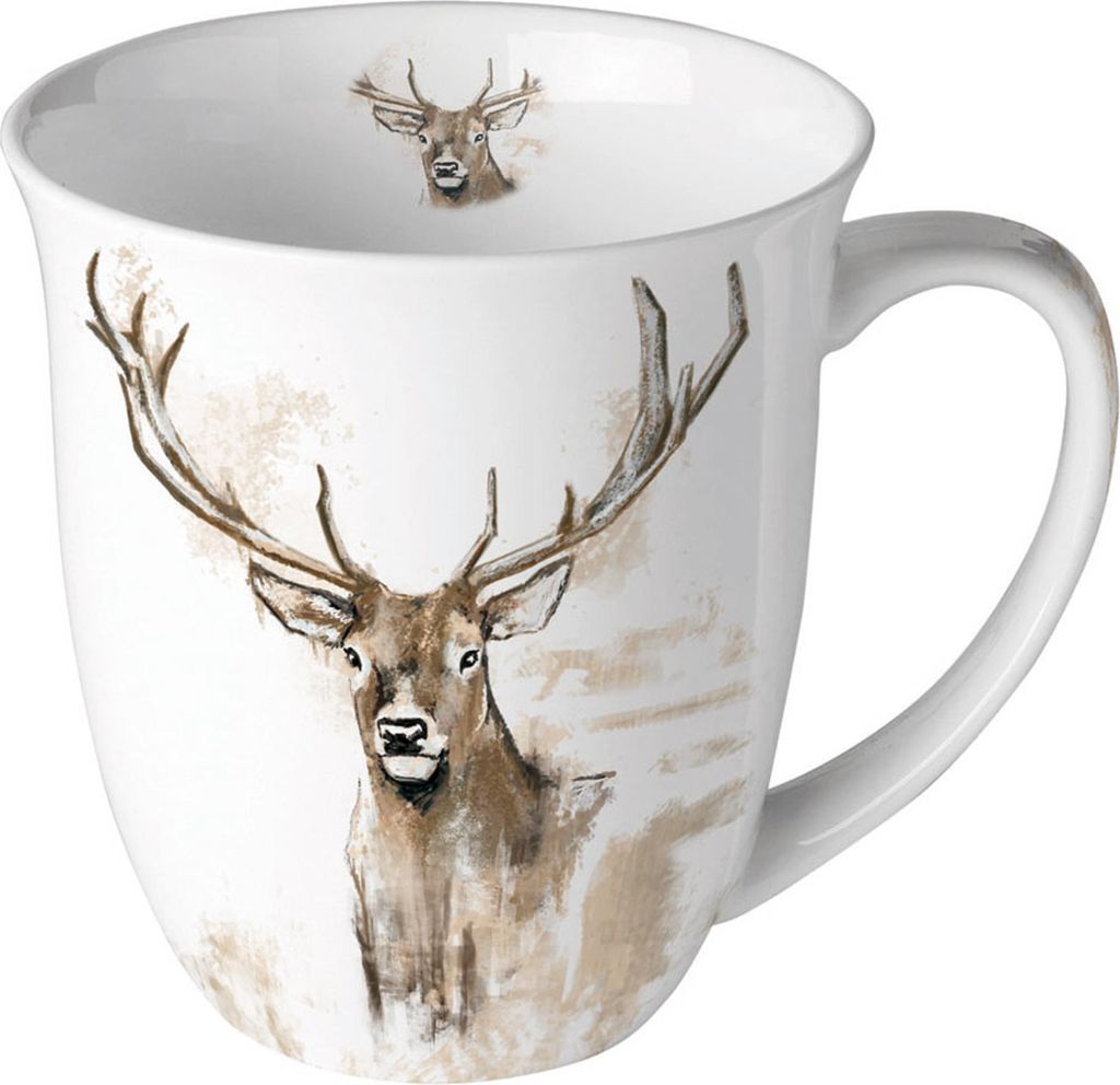 Tasse 10cm Porzellan 0,4L mit Hirsch Motiv
