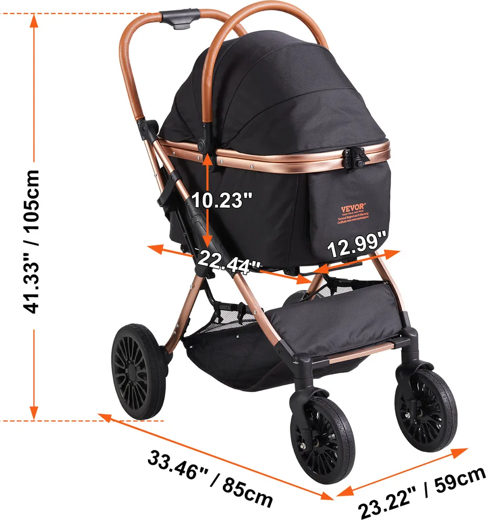 VEVOR passeggino per cani 59x85x105cm Passeggino per cani con capacità di carico di 30 kg Carrello pieghevole per cani Telaio in alluminio Tessuto Oxford 800D Finestra in rete di nylon 4 ruote inPoliuretanoBox per cani Passeggino per gatti Trasporto per animali domestici - 8
