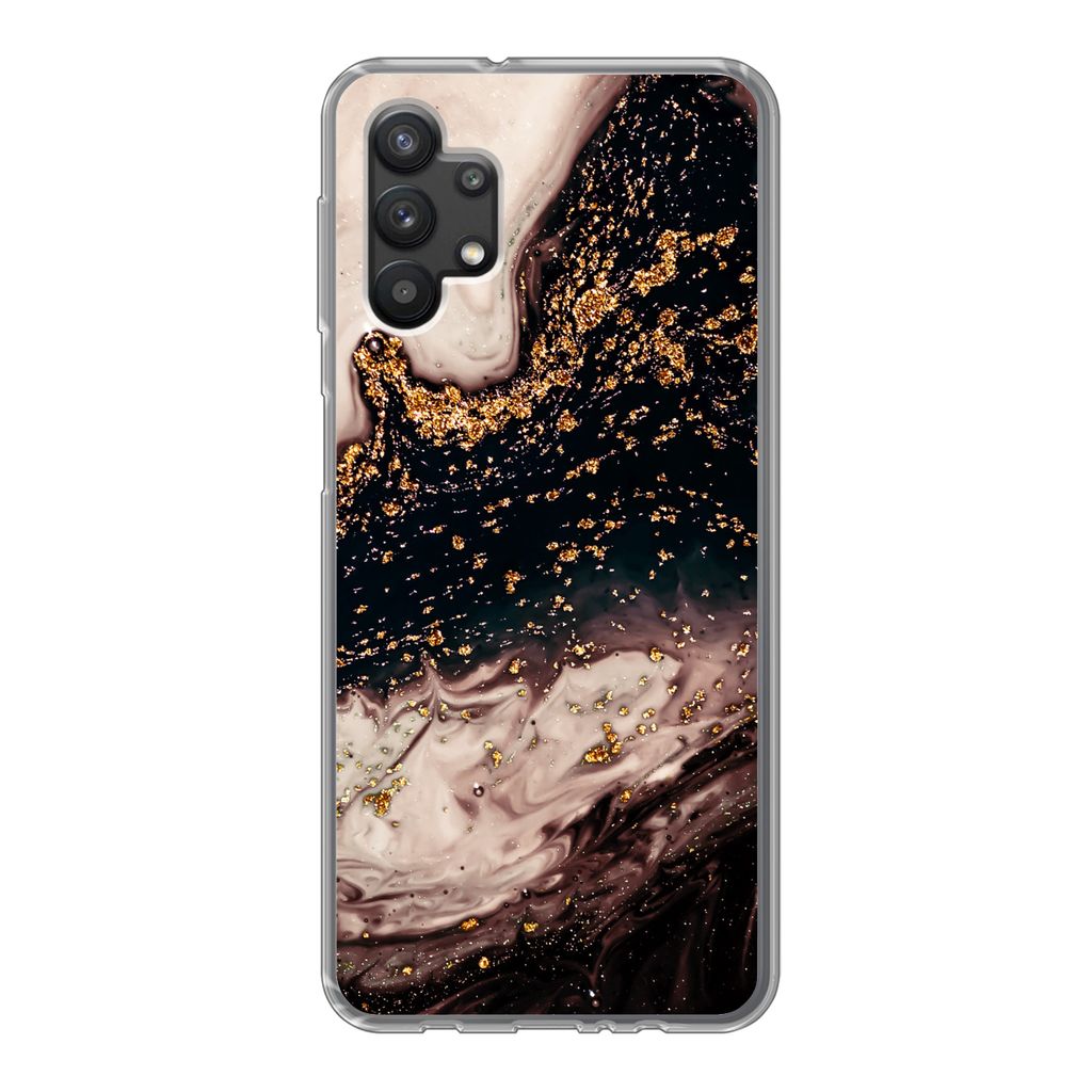 MuchoWow Handyhülle Schutzhülle Hülle für Samsung Galaxy A32 5G Naturstein - Gold - Schwarz Silikon Softcase Handy Hülle - Softcase