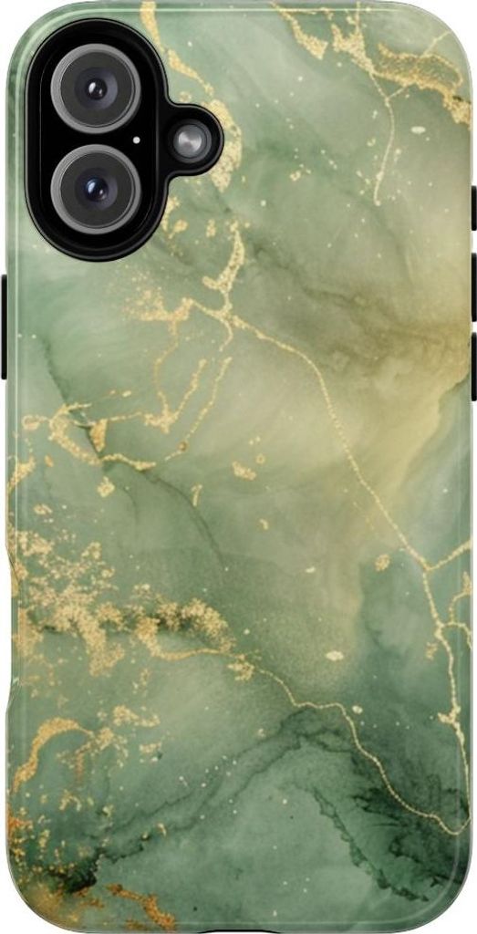 Grüne Marmoroptik mit goldenen Akzenten – Hülle Kompatibel mit iPhone 16 Plus