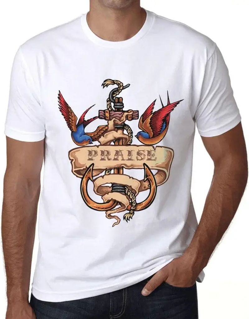 Herren Grafik T-Shirt Anchor Tattoo Praise Öko-Verantwortlich Vintage Jahrgang Kurzarm Lustige Druck Geburtstag Geschenk Mann
