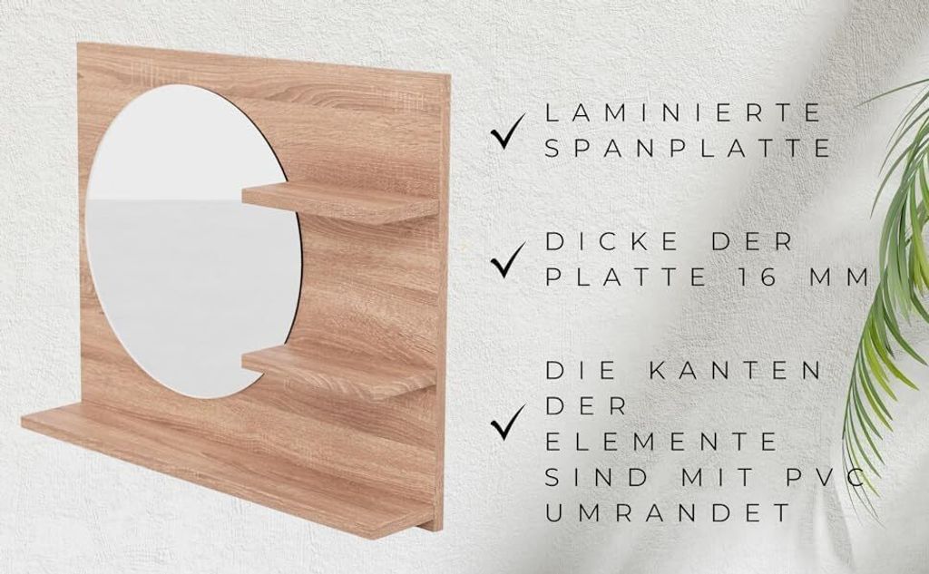 Nástěnné zrcadlo 60 cm x 50 cm Koupelnové zrcadlo s Obrázek produktu 5
