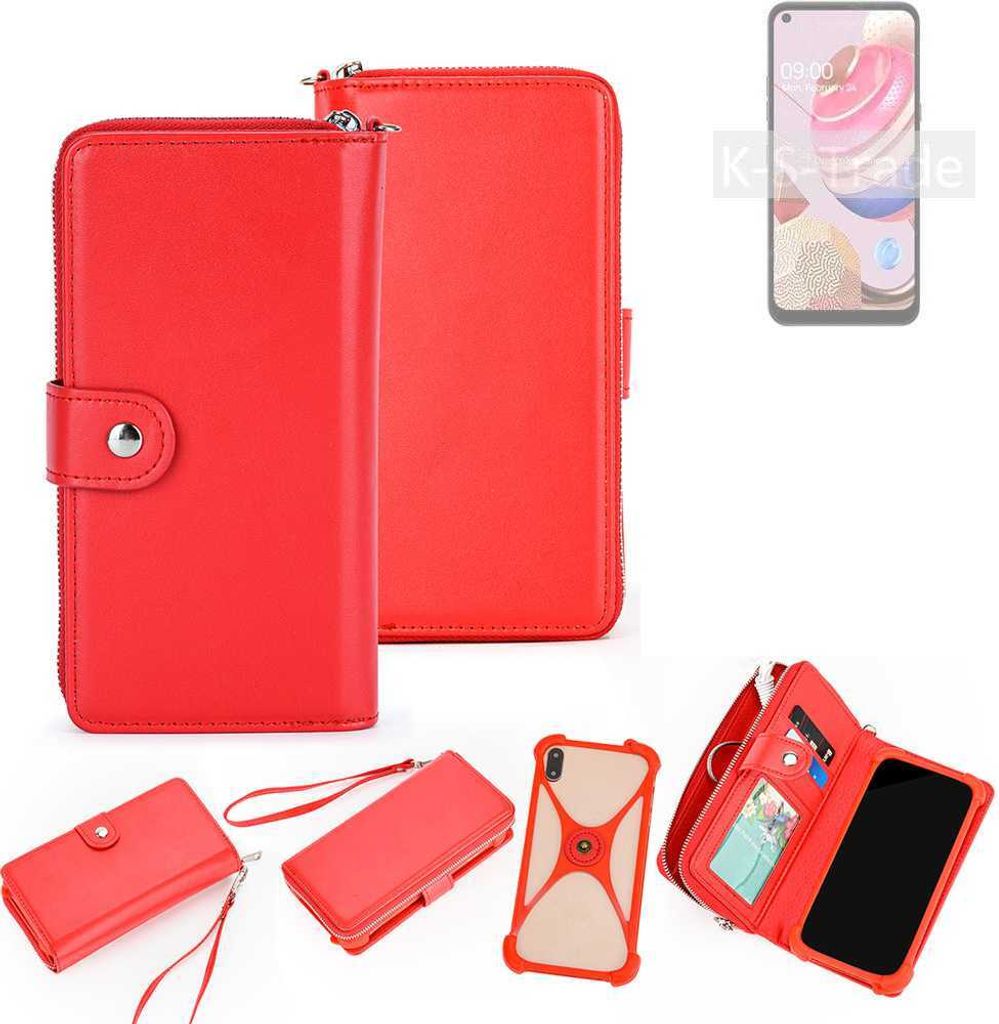 K-S-Trade 2in1 Schutzhülle Portemonnee Handyhülle mit Bumper kompatibel mit LG Electronics K51S Hülle Case Etui Geldbörse Smartphone rot (1x)