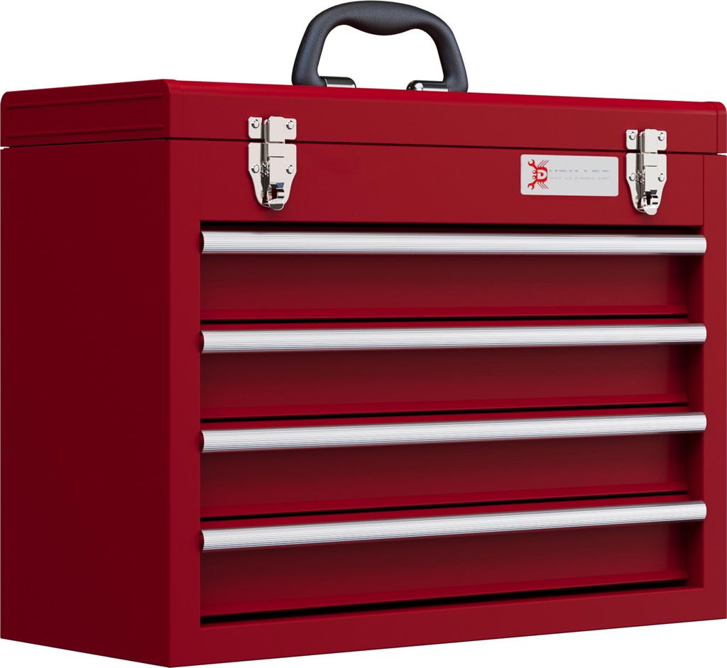 DURHAND Werkzeugkoffer leer, 51x22x39,5 cm Werkzeugkasten mit 4 Schubladen Rot