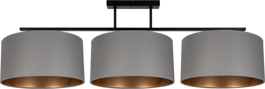 Deckenlampe Stoff Metall E27 in Schwarz Graphit Gold 3-flammig länglich Modern Deckenleuchte