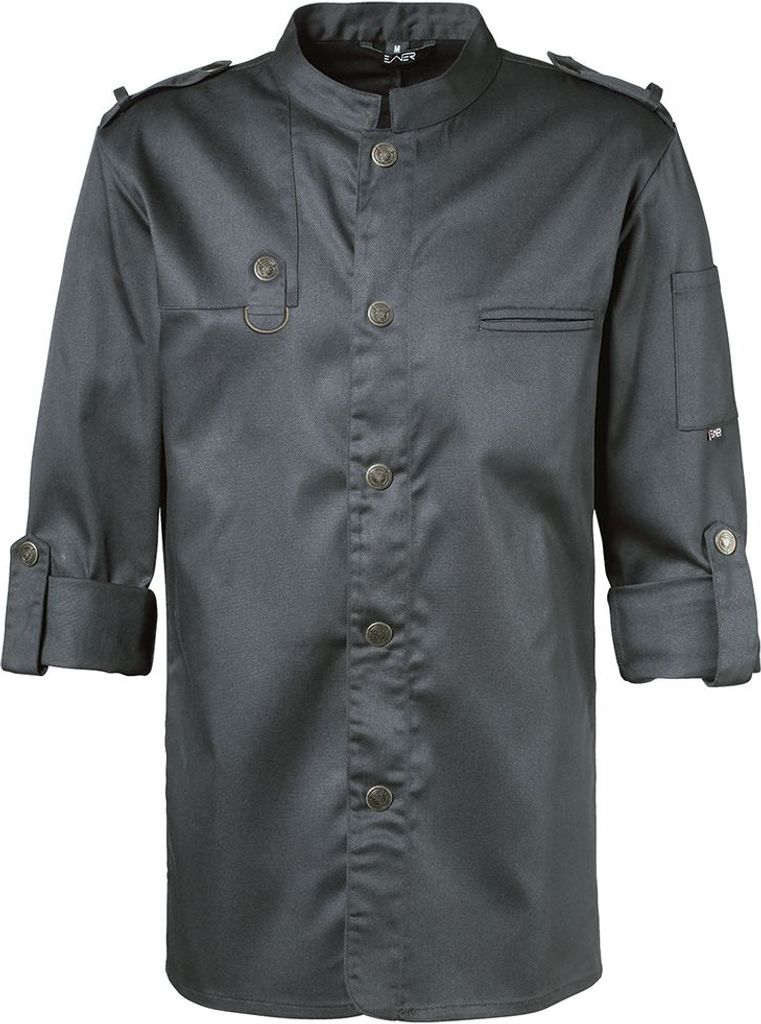 Kochjacke Bikerstyle, Langarm verstellbar, Druckknöpfe, Fb. graphit, Gr. L : graphit : 65% Polyester 35%Baumwolle 220 g/m² : L