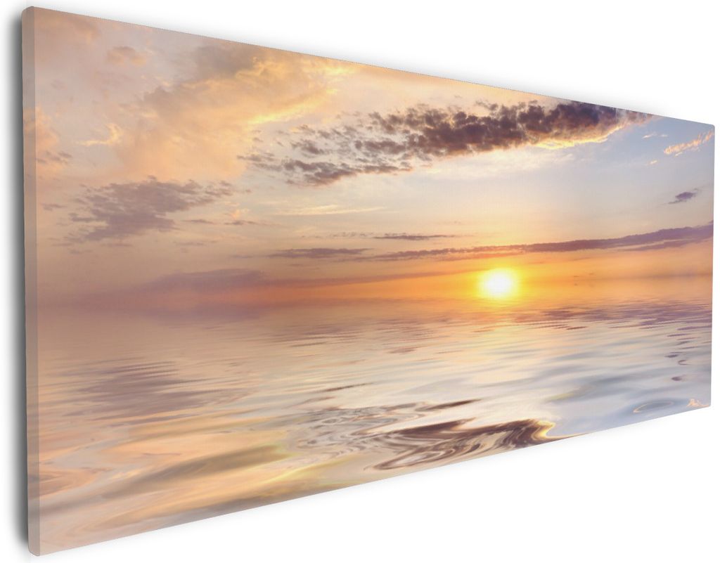 Wallario Premium Leinwandbild Sonnenuntergang über dem Wasser in Größe 30 x 75 cm