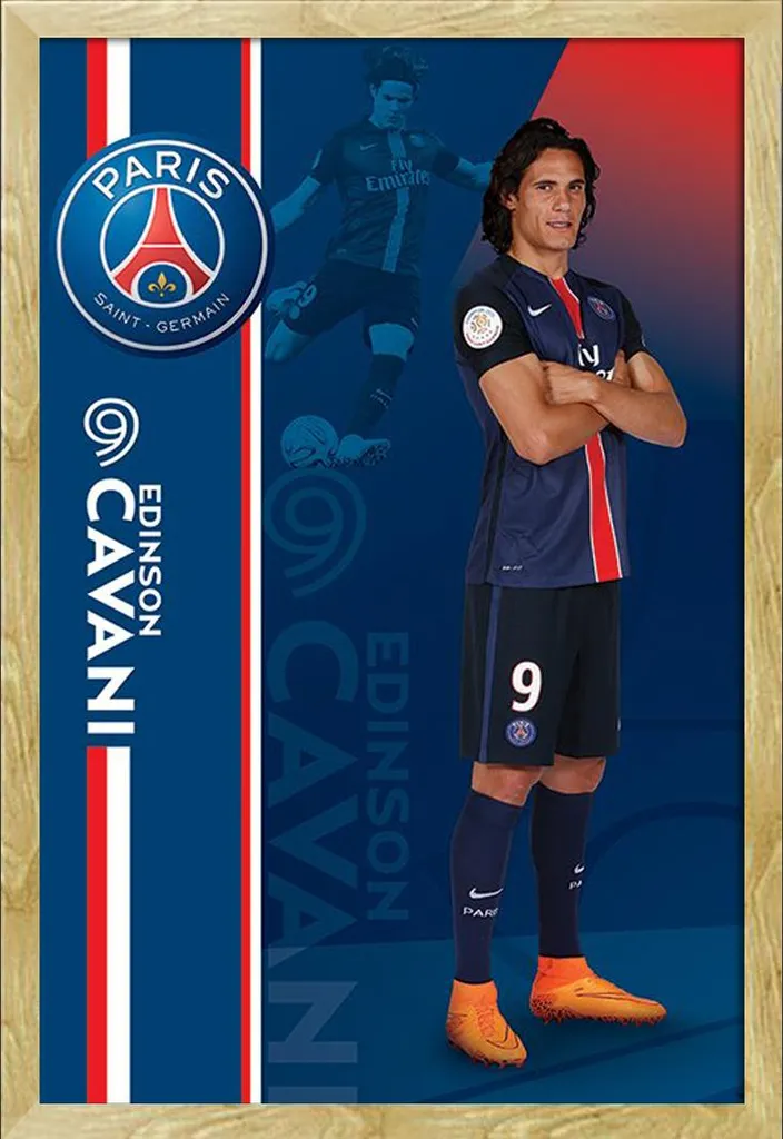 Poster Edinson Cavani PSG pour déco de chambre avec cadre Shinsuke hêtre