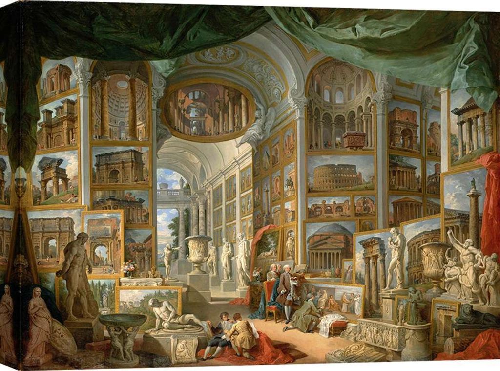 Kunstdruck auf Leinwand - Giovanni Paolo Panini, Galerie mit Ansichten des antiken Roms – 80x60 cm
