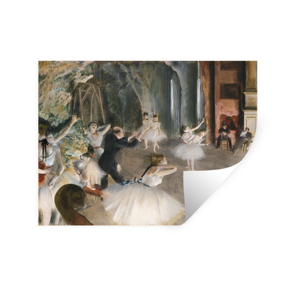 MuchoWow Wandtattoo Wandsticker Wandaufkleber Probe des Balletts auf der Bühne - Gemälde von Edgar Degas 160x120 cm Selbstklebend und Repositio...
