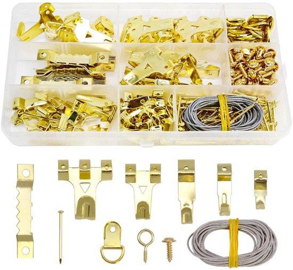 Bildhaken-Set, 282 Stück, gold, mit Draht, D-Ringen, Ösen, Stahl