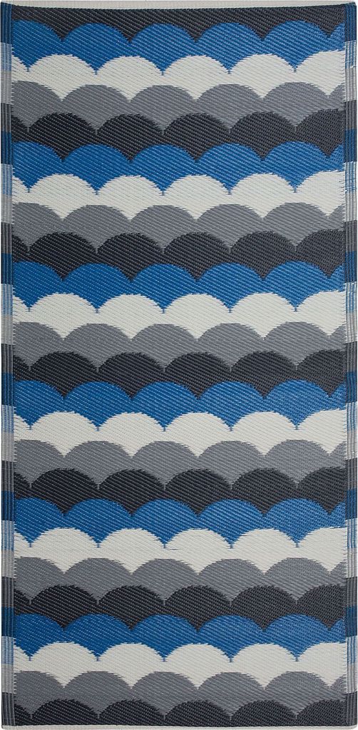 BELIANI Outdoor Teppich Grau Blau Polypropylen 90 x 180 cm Wellen Jacquardgewebt Rechteckig