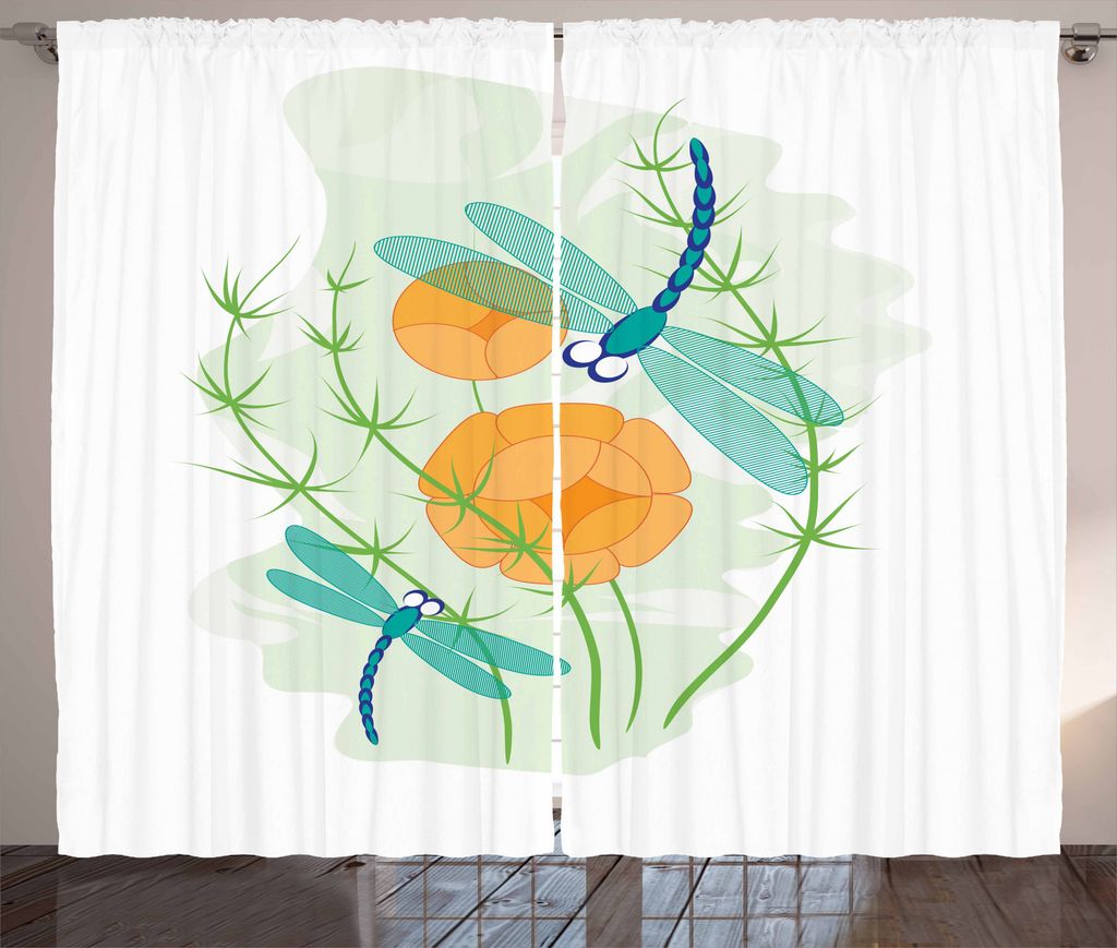 ABAKUHAUS Libelle Rustikaler Vorhang, Bunte Natur Bugs, Wohnzimmer Universalband Gardinen mit Schlaufen und Haken, 280 x 175 cm, Mehrfarbig