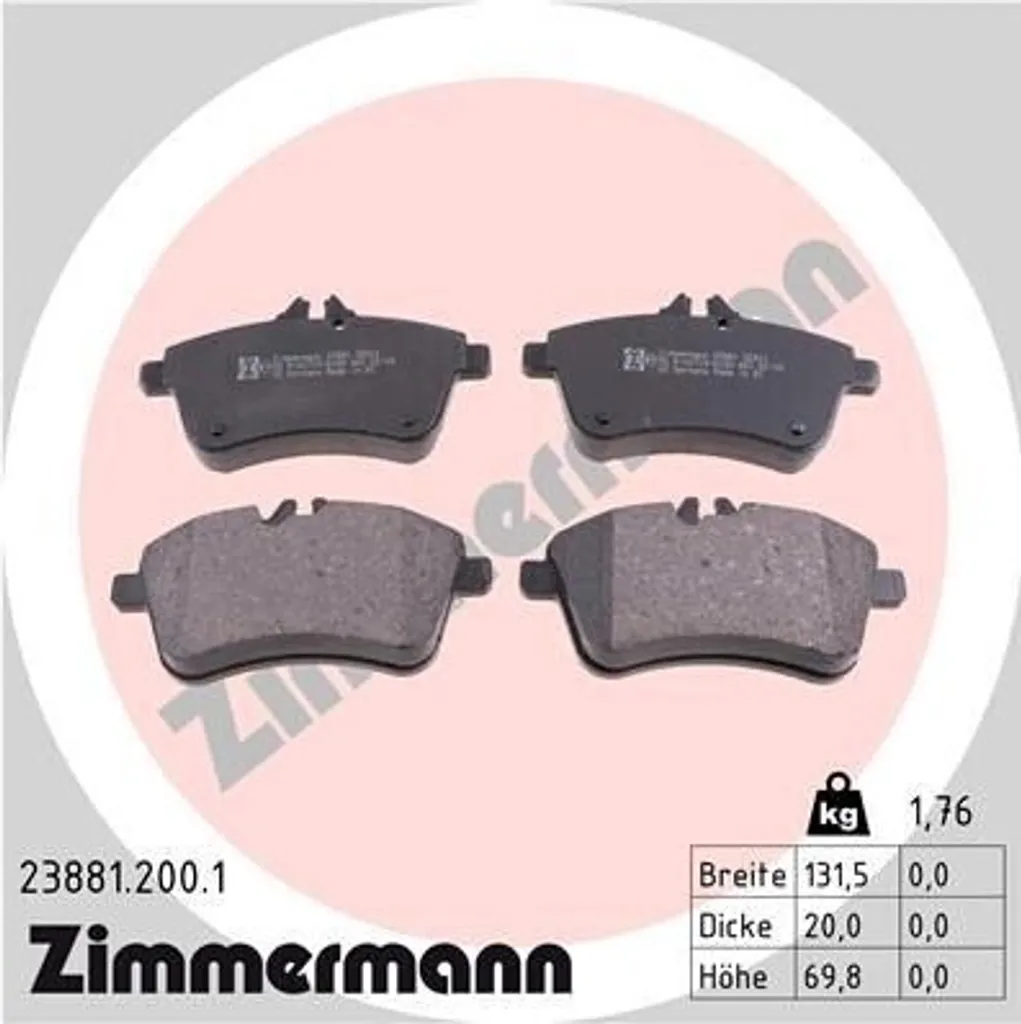 Plaquettes de frein pour Mercedes W169 W245 ZIMMERMANN 23881.200.1 Avant