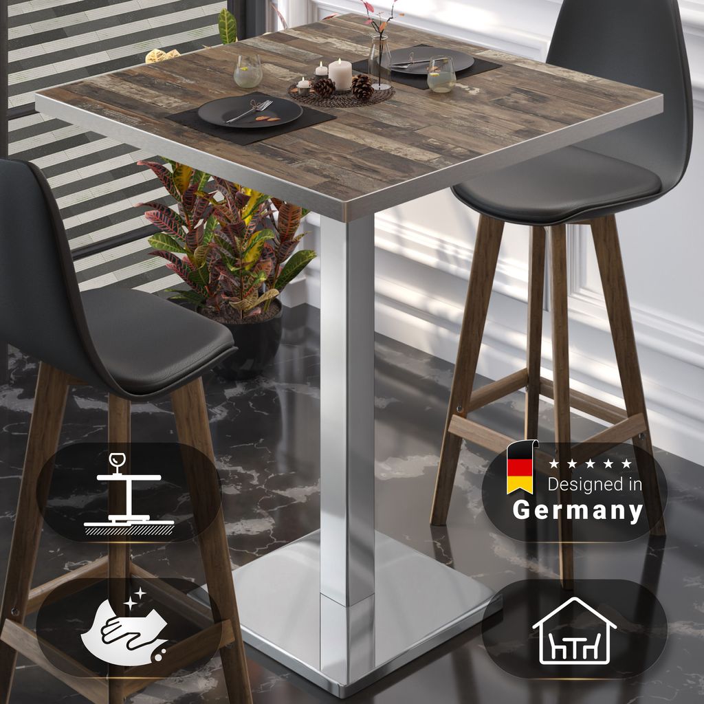 BM | Bistro Stehtisch | 80 x 80 x 108 cm | Quadratisch | Edelstahl Rand | Vintage Old / Edelstahl | Gastro Steh Tisch Restaurant